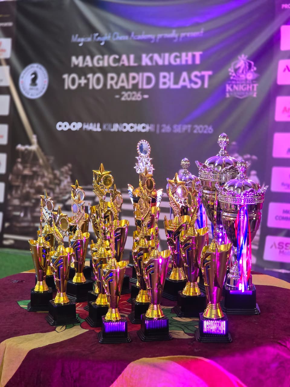 Rapid Blast championship trophies under the event lights